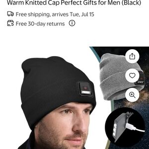 Black LED Beanie Hat for Men